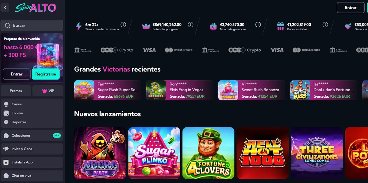 Portada de Spinalto con el bono de hasta 1.000 € y 250 giros gratis
